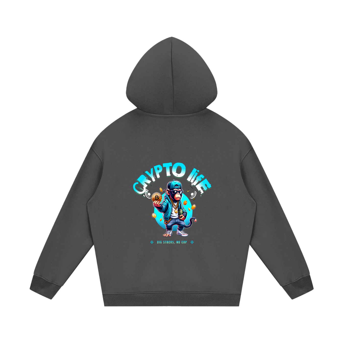 “Crypto Life” BlockWear Unisex Fleece Hoodie – Front Logo & Ape Design Back Print