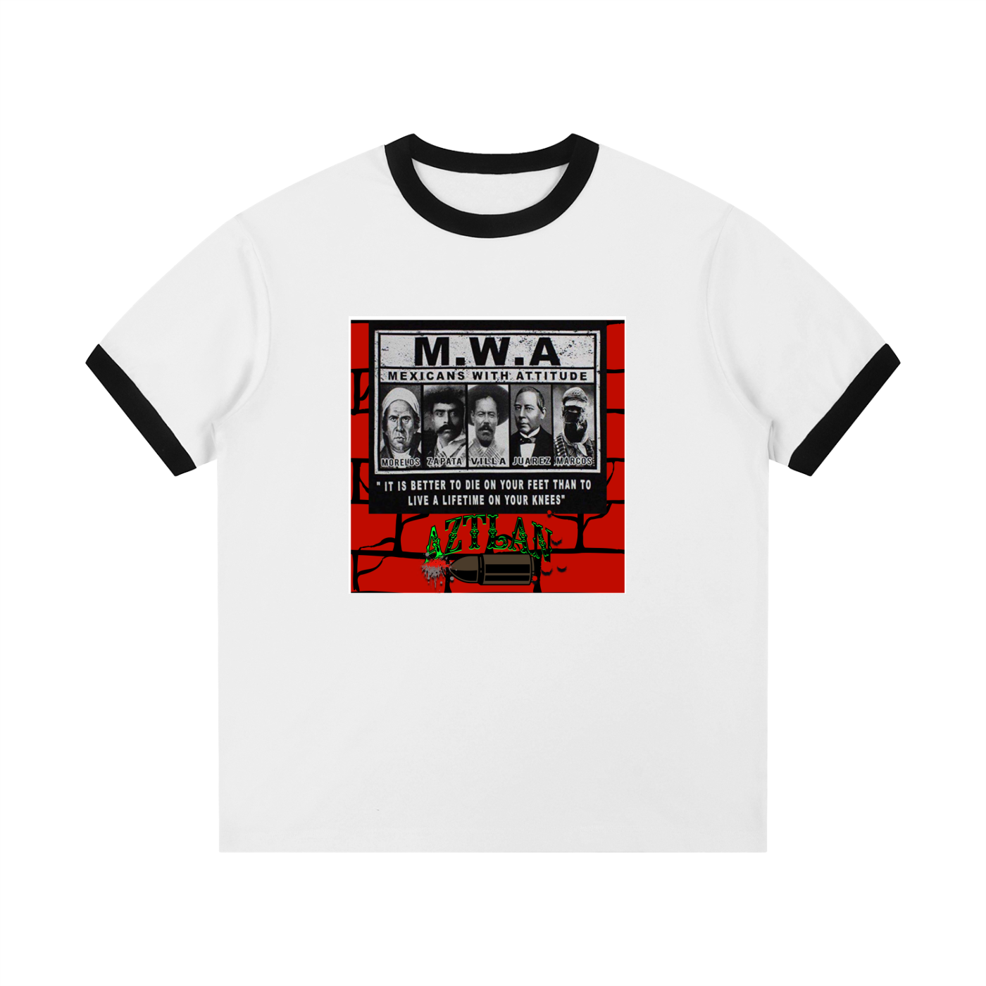 🔥 M.W.A “Mexicans With Attitude” Contrast Edge Crewneck Tee – Aztlan Edition 🔥