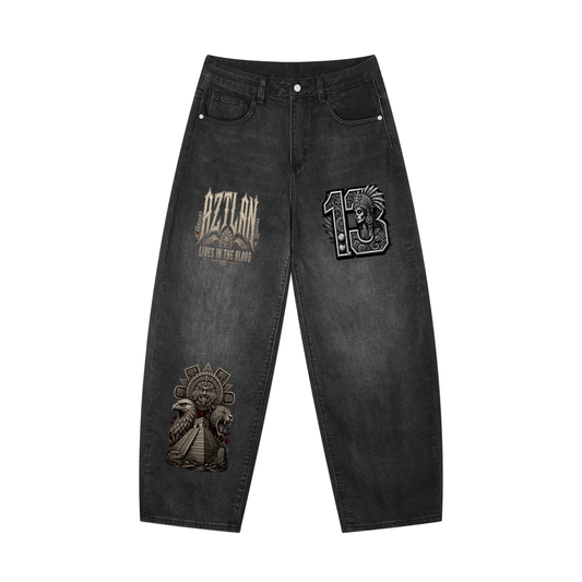 BlockWear Aztlán: Bloodline Sunfade Barrel Jeans — Vintage 13 Legacy Edition