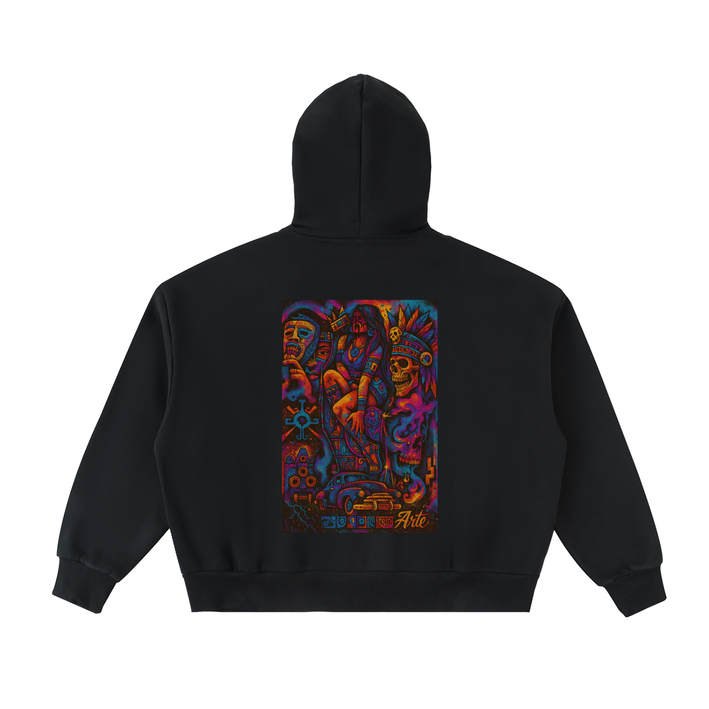 Fleeced Full-Zip Boxy Hoodie "Aztlan Authority" — bold, boxy, and built to lead