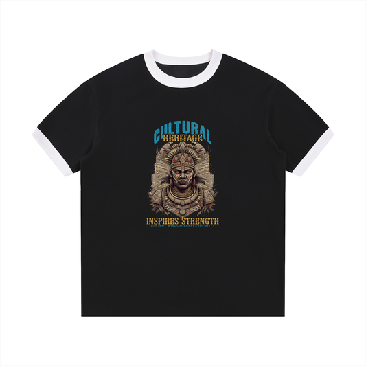Cultural Heritage Inspires Strength – Contrast Edge Ribbed Crewneck Tee