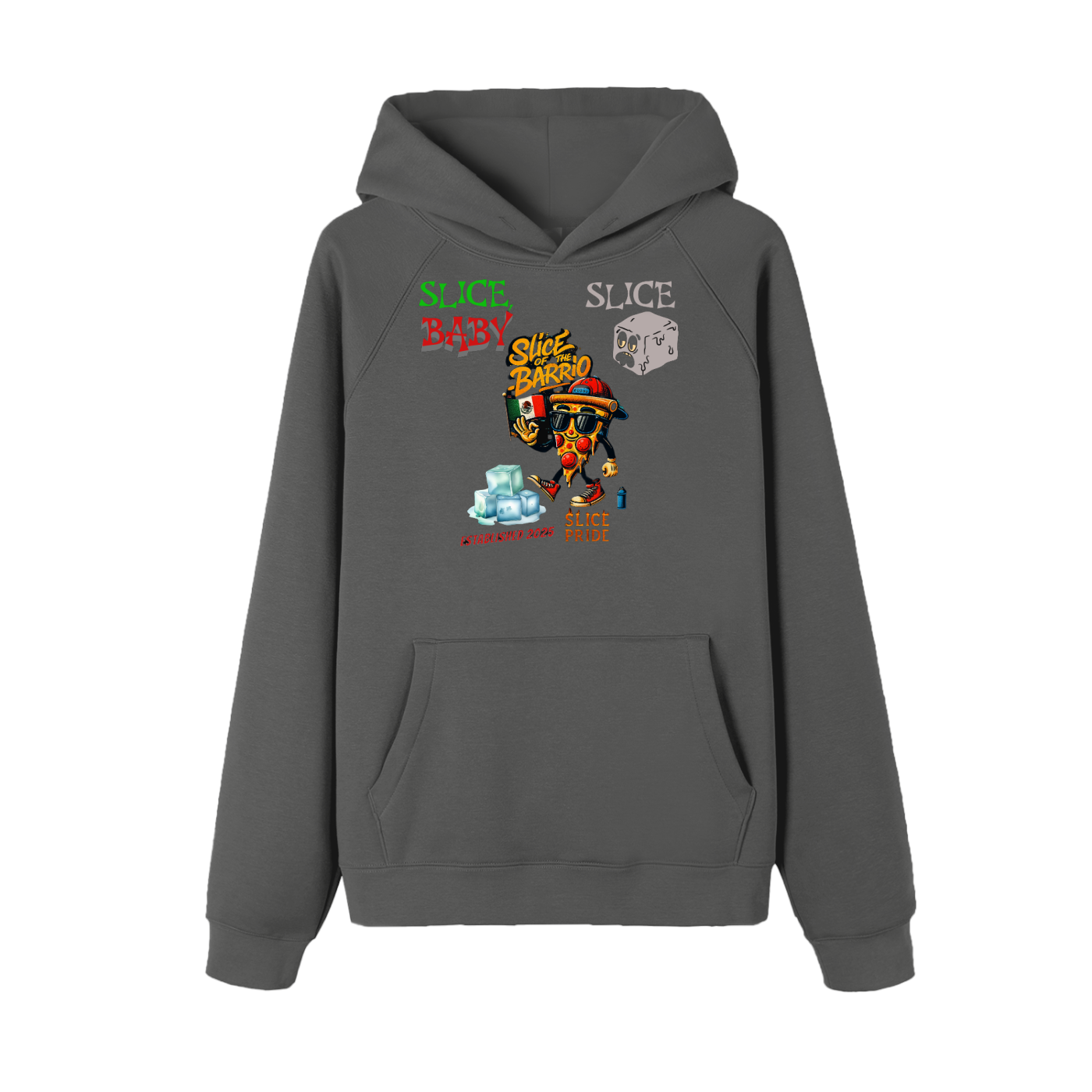 Essential Raglan Sleeve Fleece Hoodie “Slice & Sizzle” — cheeky and bold, like the hoodie itself