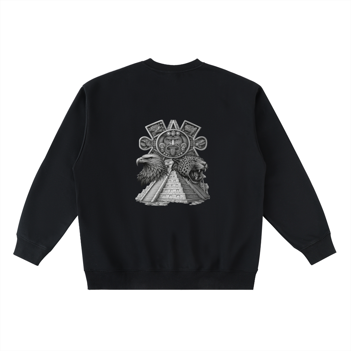 Oversized Crewneck Taped Sweatshirt “Sun Stone Sovereign” Front: symbolic power. Back: the guardians of strength and wisdom.