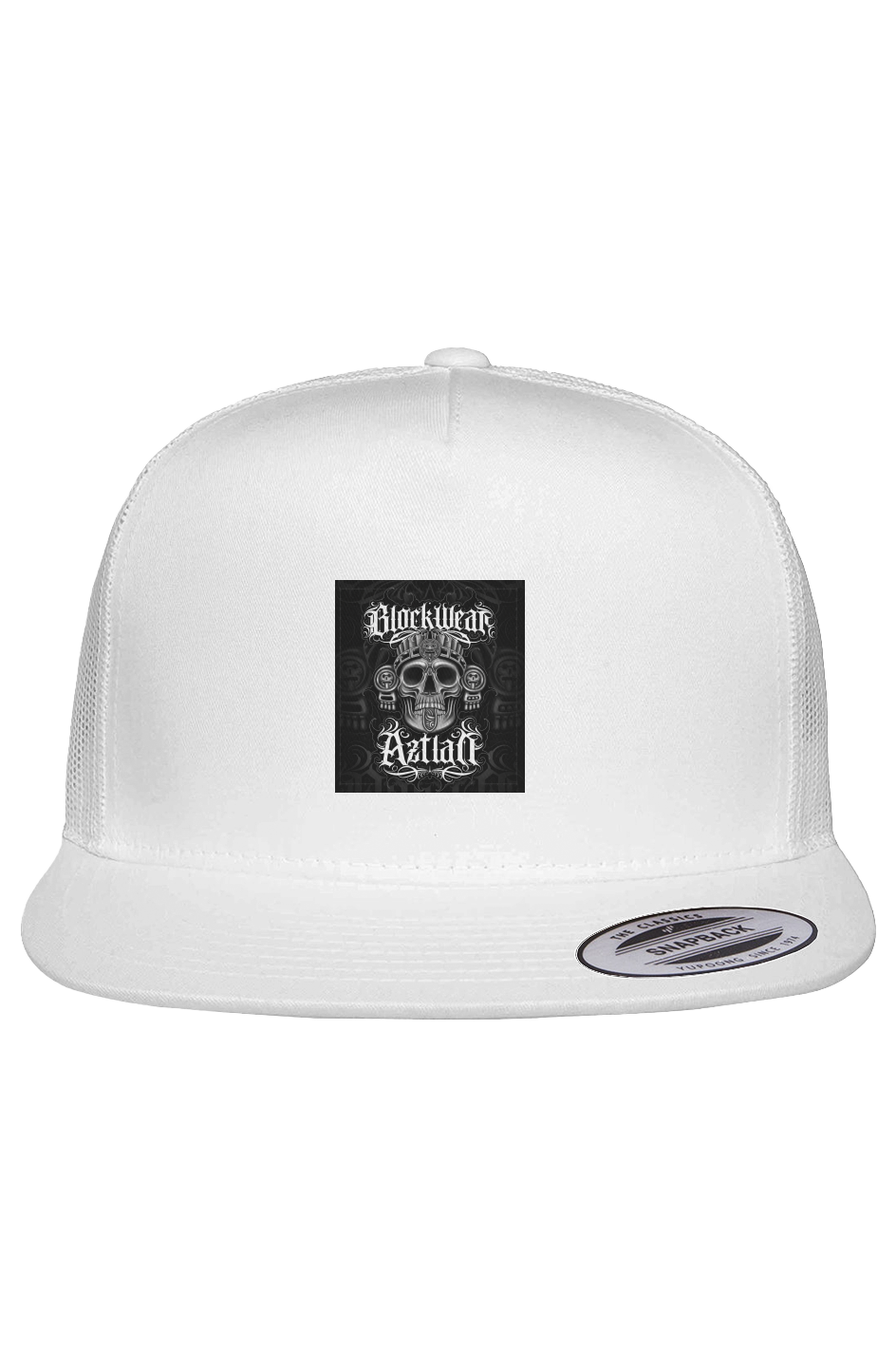 BlockWear Aztlán: Shadow Skull 5-Panel Trucker Cap — Midnight Heritage Edition