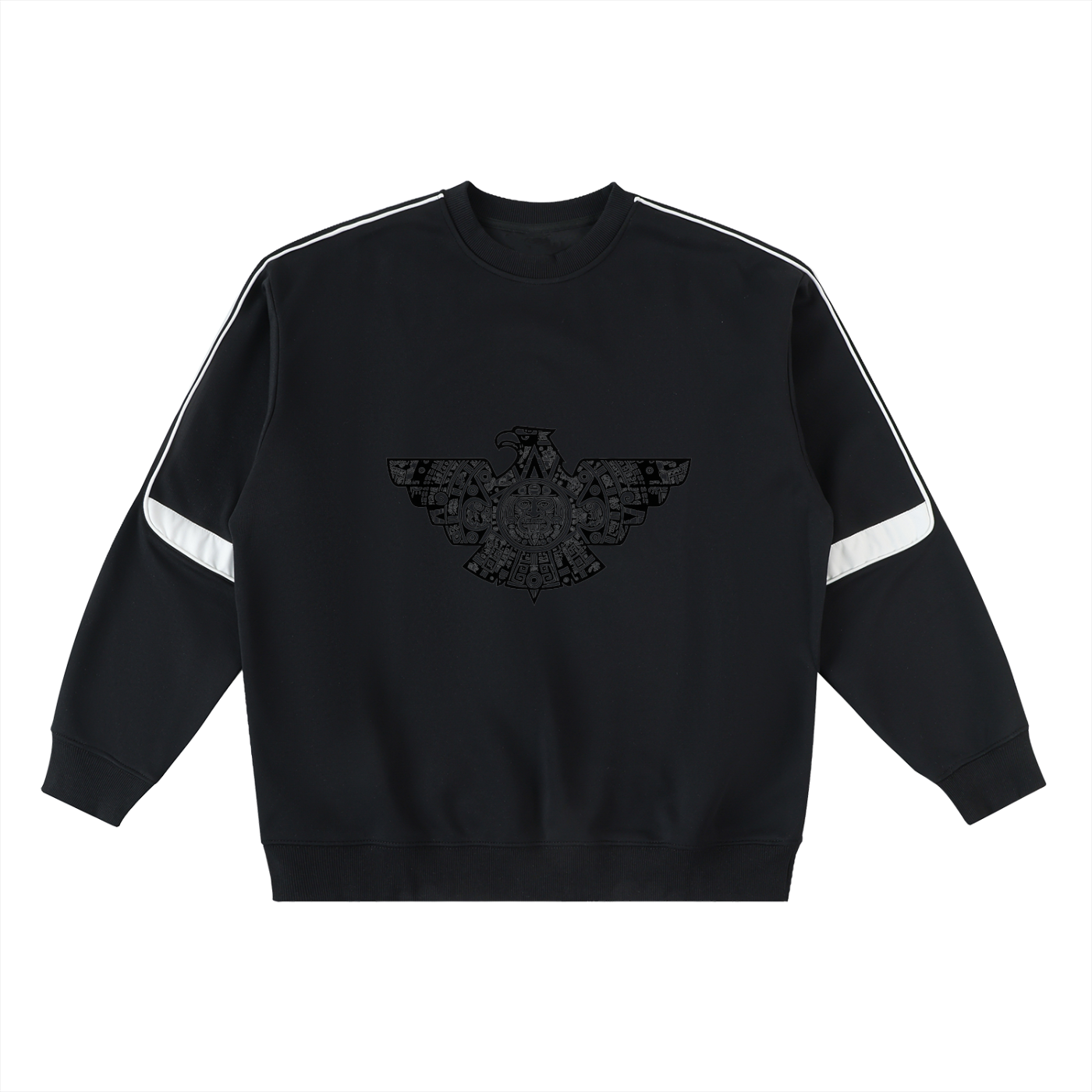 Oversized Crewneck Taped Sweatshirt “Sun Stone Sovereign” Front: symbolic power. Back: the guardians of strength and wisdom.