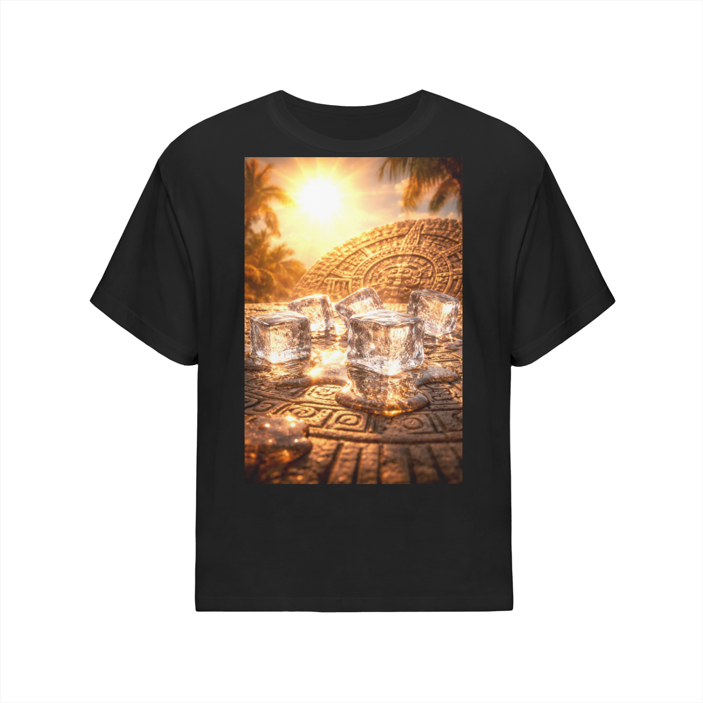 Streetwear Oversized Cotton T-Shirt “Solar Melt: Mexica Sunstone Heatwave Tee”
