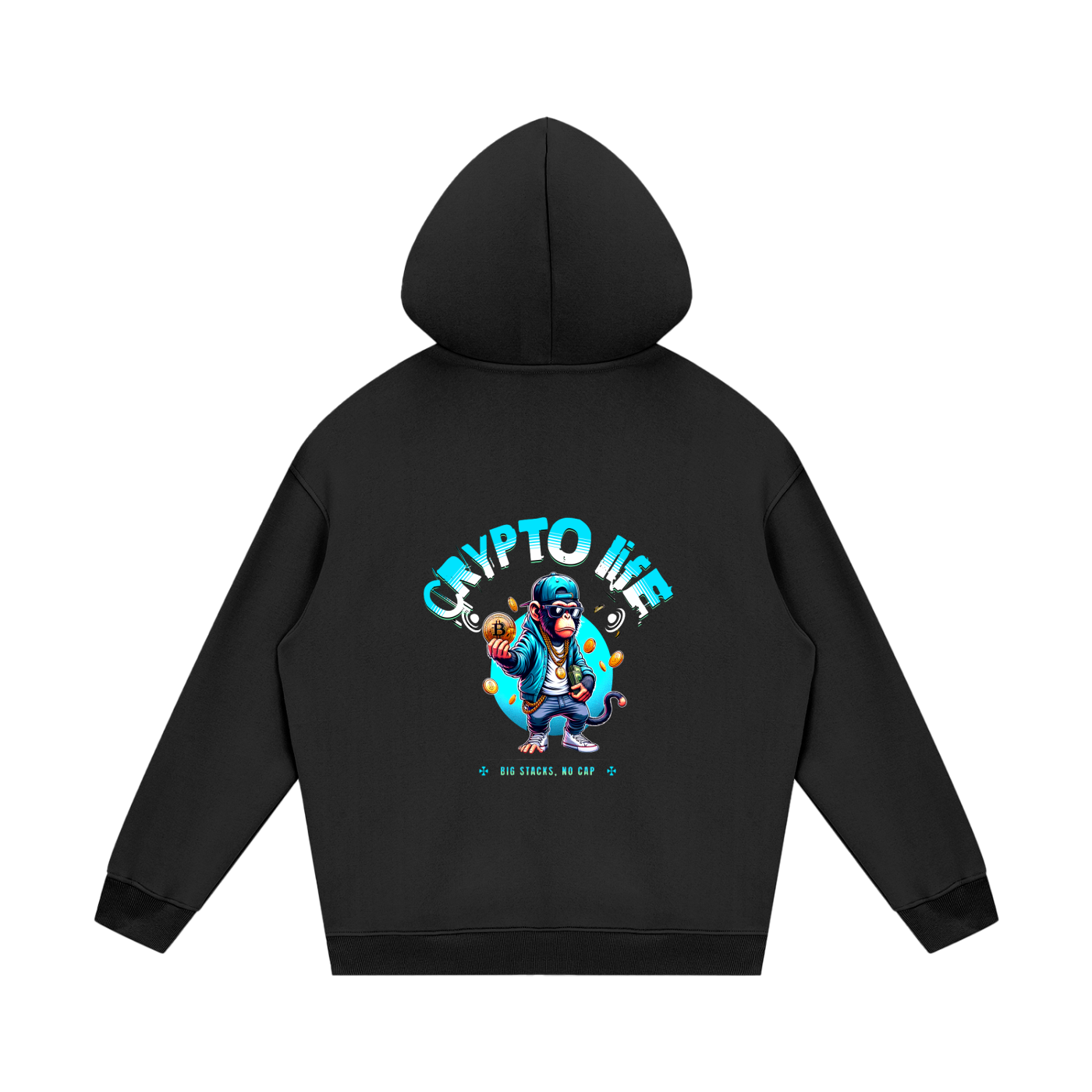 “Crypto Life” BlockWear Unisex Fleece Hoodie – Front Logo & Ape Design Back Print
