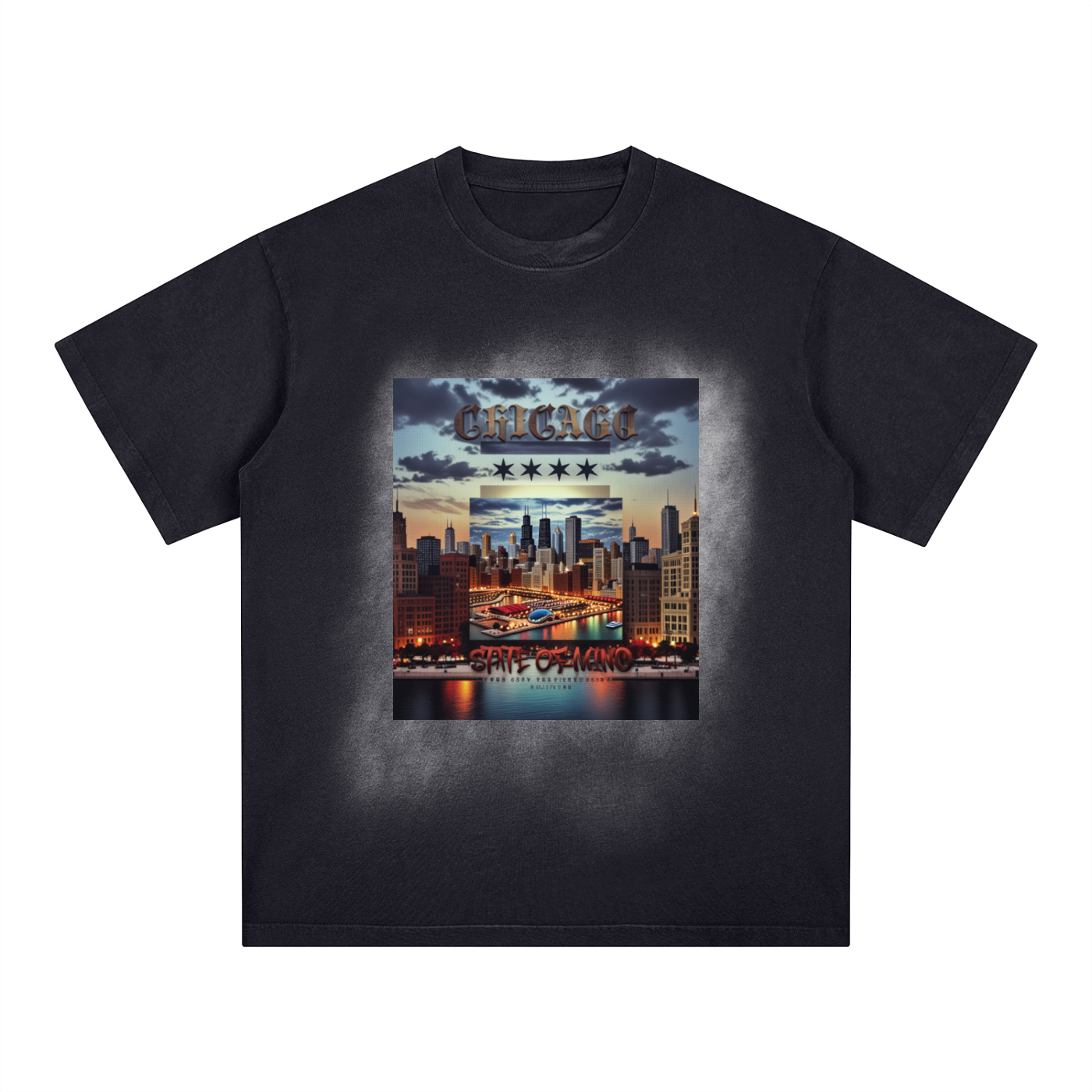 Square Patch Monkey Washed T-Shirt “Chicago Aztec State of Mind Tee”