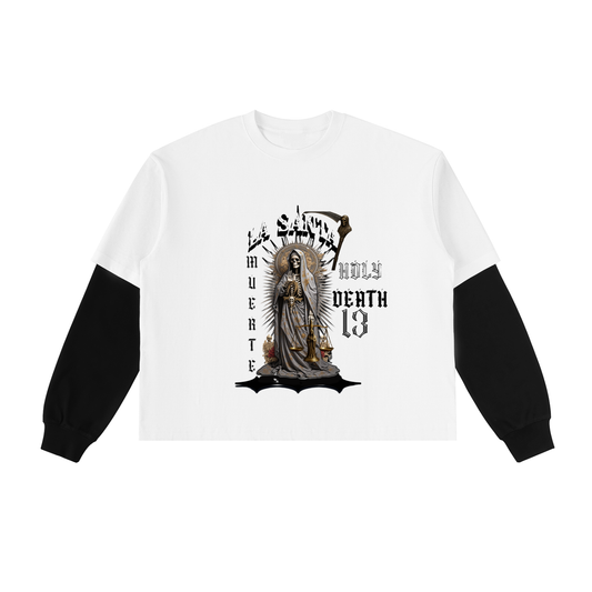 La Santa Muerte XIII – Layered Contrast Sleeve Cotton T-Shirt