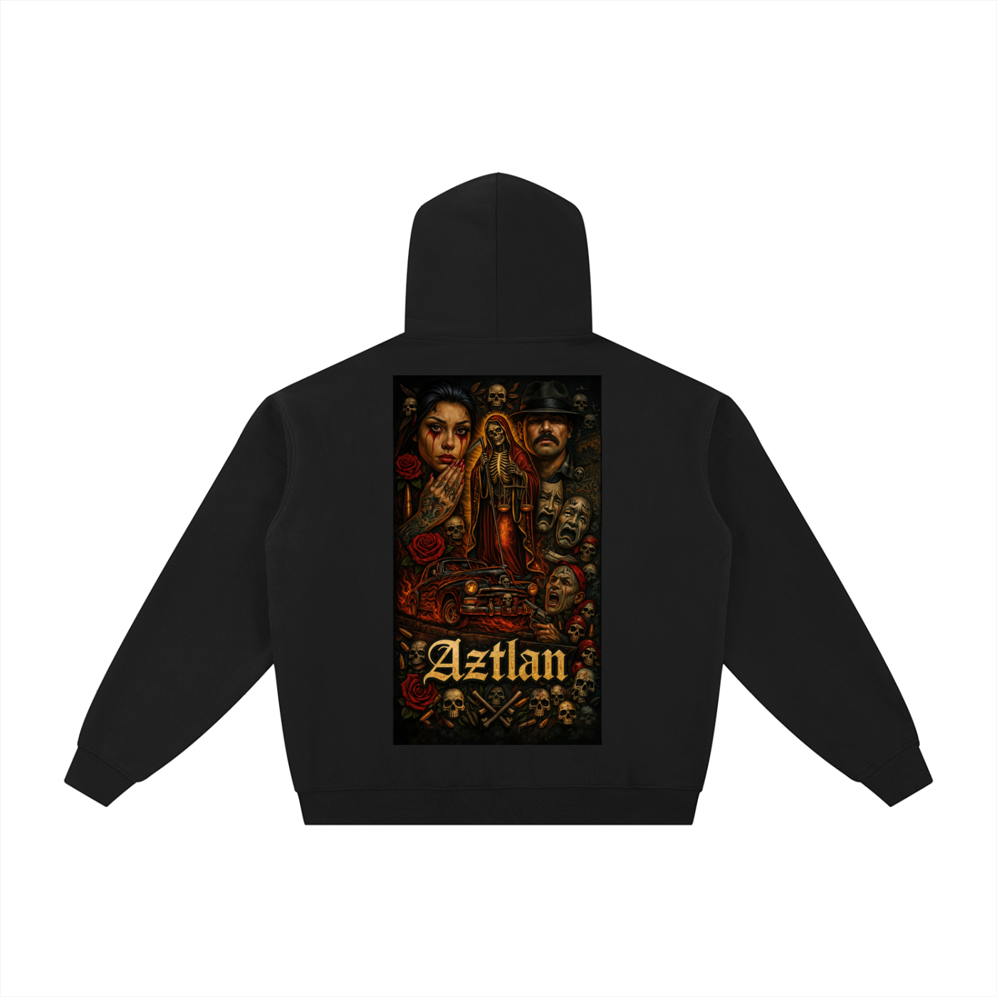 “Hecho En Aztlán: Santa Muerte Cultura Zip Hoodie”