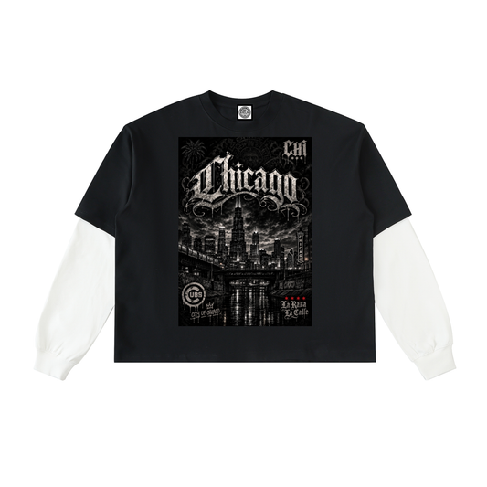 BlockWear Aztlán Chicago Born & Raised Contrast Sleeve Tee – City Legacy Edition