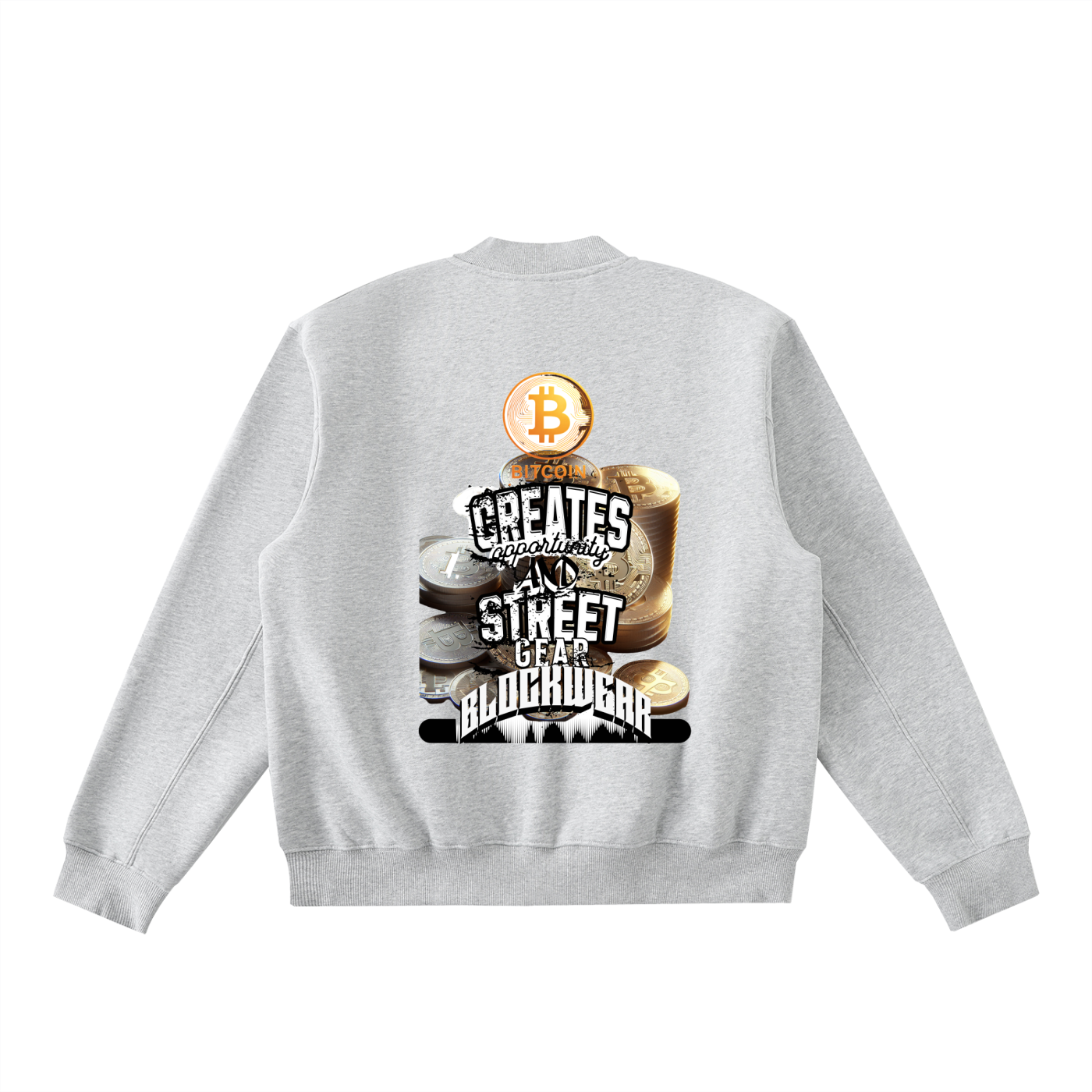 Essential Zip-Up Fleeced Varsity Jacket “Bitcoin Creates Opportunity – BlockWear Essential Varsity”