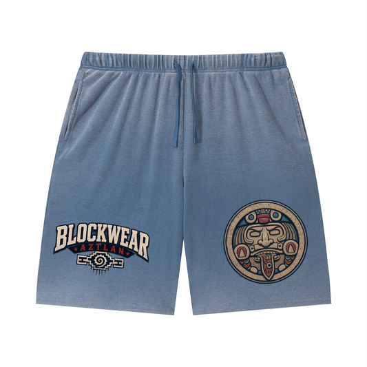 BlockWear Aztlán Heritage Raw Hem Shorts — Vintage Sunfade Edition