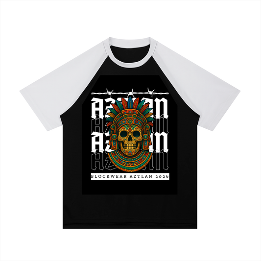 BlockWear Aztlán: Sacred Skull & Warrior Sigil Raglan Mesh Tee — Dual Legacy Edition