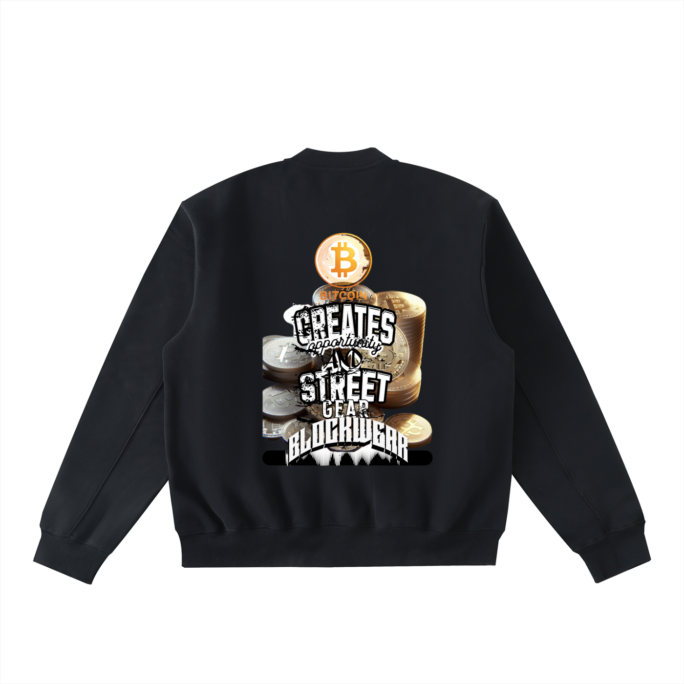 Essential Zip-Up Fleeced Varsity Jacket “Bitcoin Creates Opportunity – BlockWear Essential Varsity”