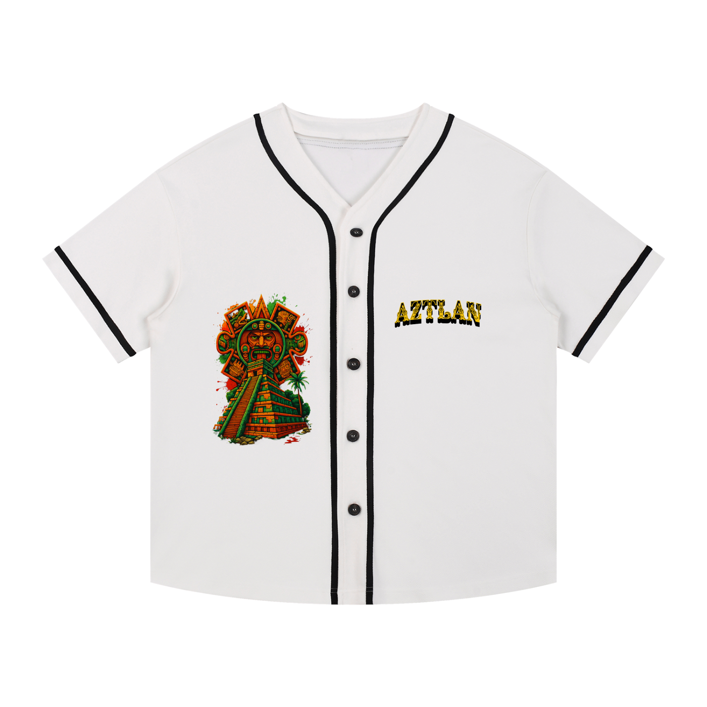 ⚡ Aztlan Tonatiuh Sun Temple Jersey – Contrast Piped Button-Up ⚡
