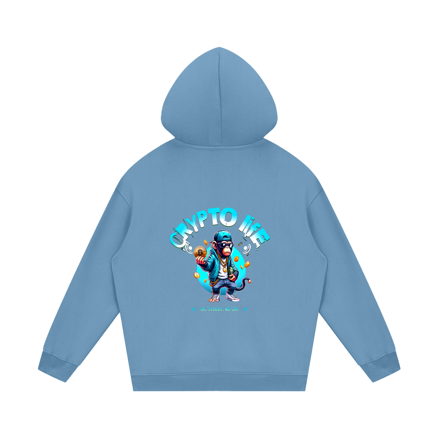 “Crypto Life” BlockWear Unisex Fleece Hoodie – Front Logo & Ape Design Back Print
