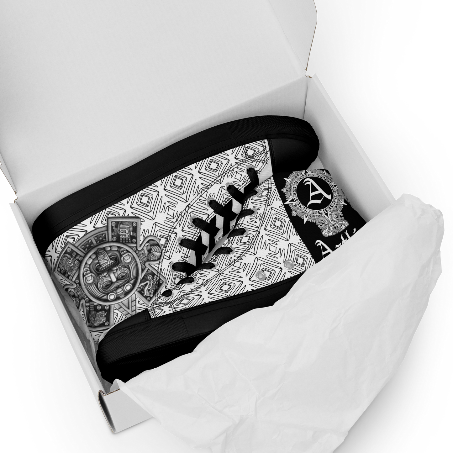 BlockWear Aztlán Warrior Glyph Men’s High Top Canvas Shoes – Sacred Mexica Streetwear Edition