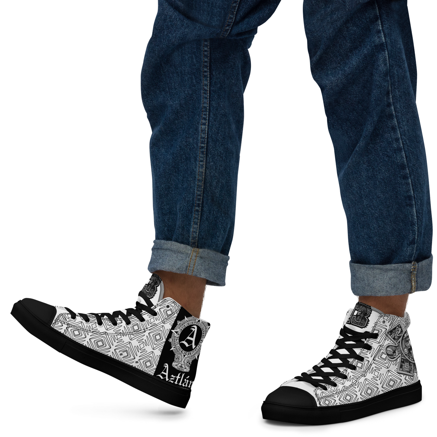 BlockWear Aztlán Warrior Glyph Men’s High Top Canvas Shoes – Sacred Mexica Streetwear Edition